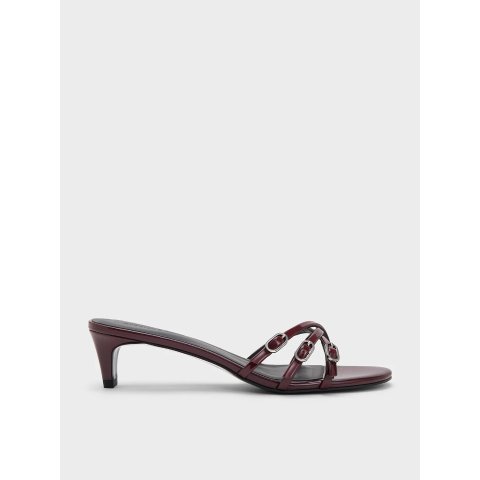 Charles & KeithPatent Strappy 细跟女鞋 酒红色