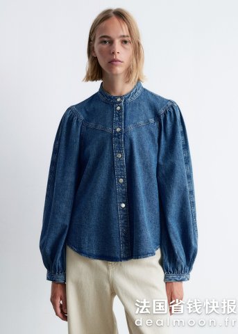 牛仔泡泡袖衬衫