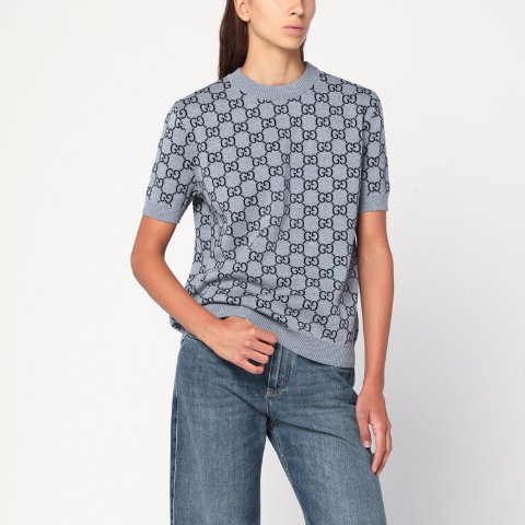 Gucci GG图案灰黑毛衣