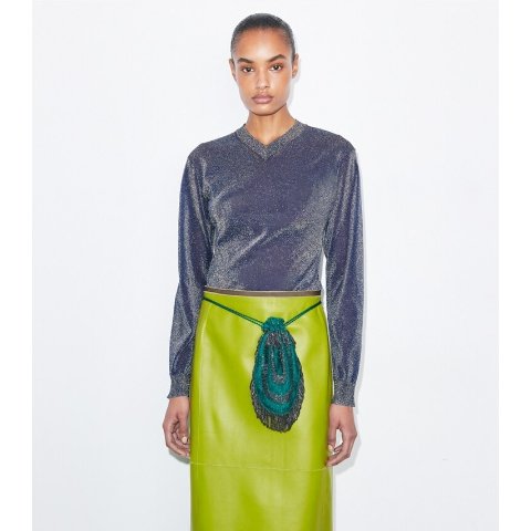 Tory BurchMetallic V-Neck Sweater