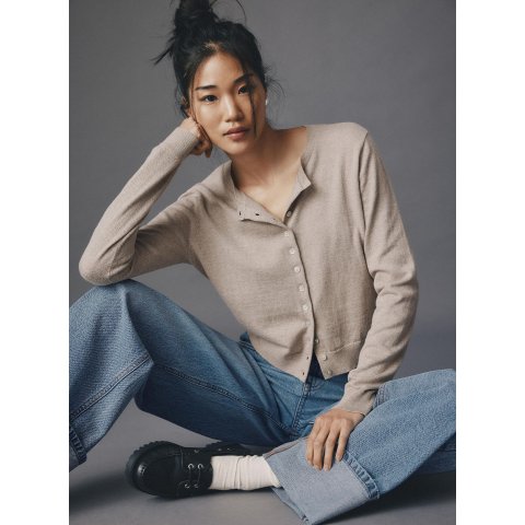 薄款珠光纽扣开衫