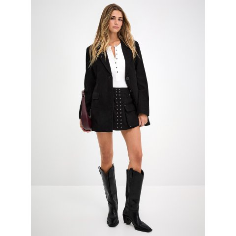 Marbled-button 长款仿麂皮西装外套