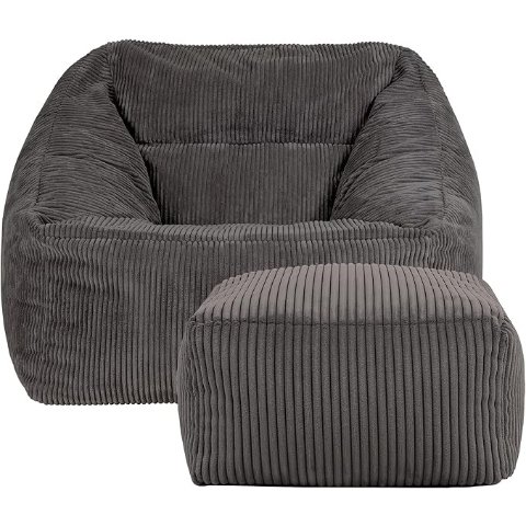 IconIcon Natalia 豆袋椅 含脚凳 深灰绒布