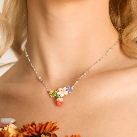Strawberry 珐琅花项链