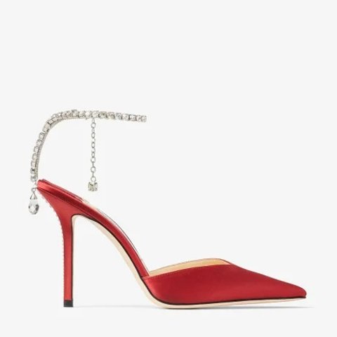 Jimmy ChooSAEDA 100 Royal Red Satin Pumps with Crystals