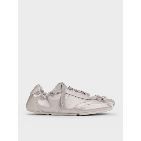 Charles & KeithCece Satin Ruched Bow Sneakers Light Grey