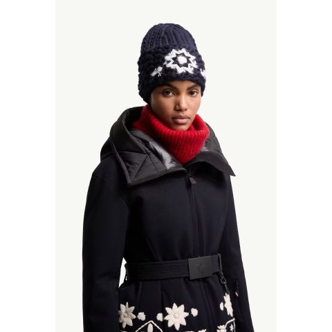 MonclerWool Blend Hand-Embroidered Floral Beanie