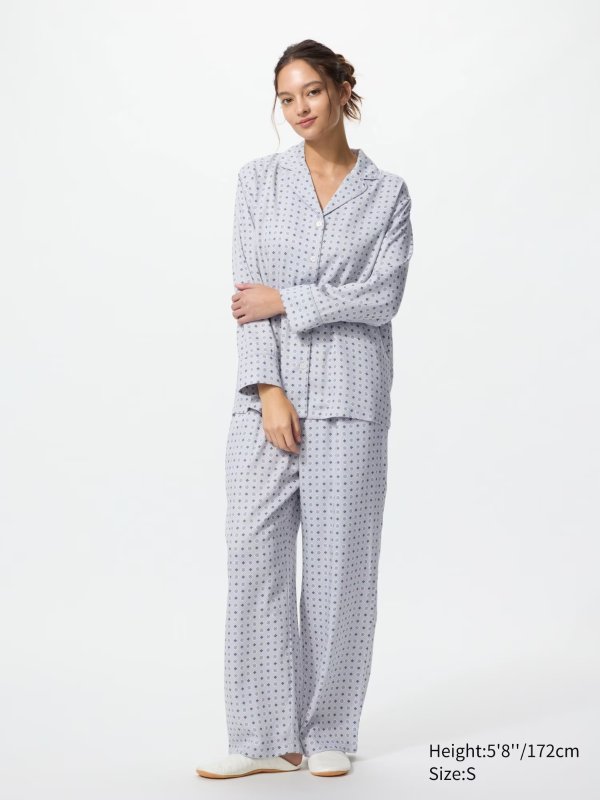 UNIQLO 女士缎面长袖睡衣 几何