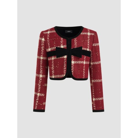 Tweed 圆领蝴蝶结短外套