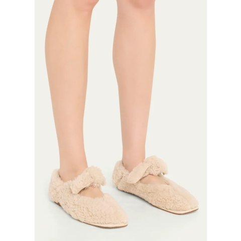 HEREU Llasada Curly Shearling Bow Flats