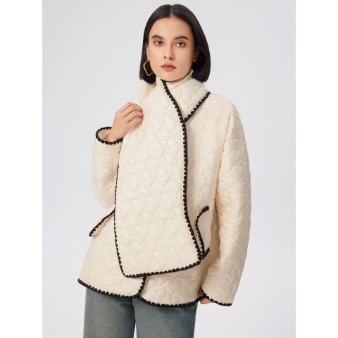 Woven 圆领几何外套 配围巾