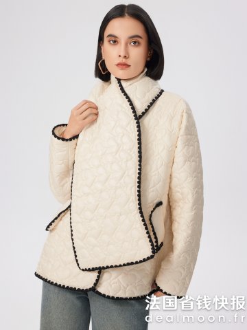 Woven 圆领几何外套 配围巾