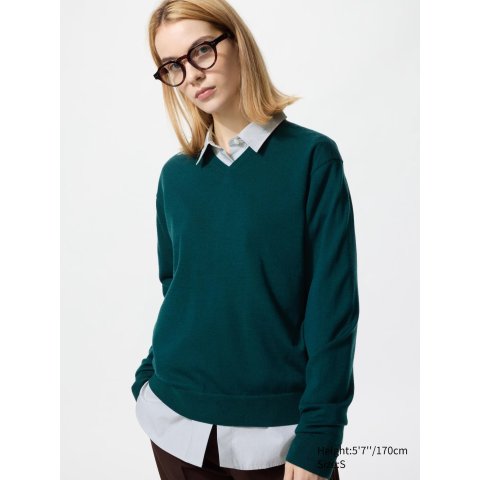 纯美利奴羊毛V领毛衣