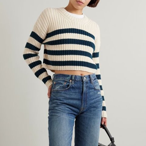 Cotton 罗纹条纹毛衣