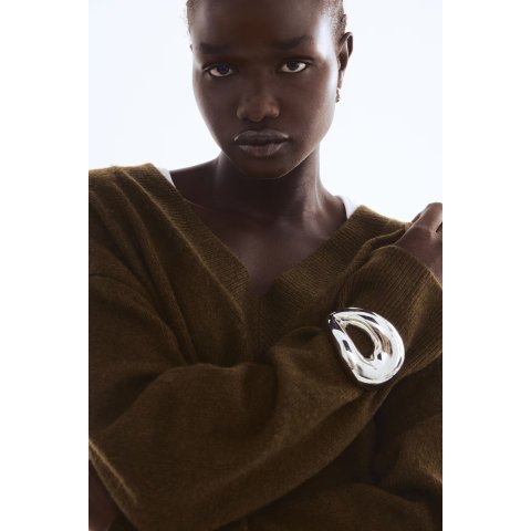 H&MV领宽松针织衫 深卡其绿