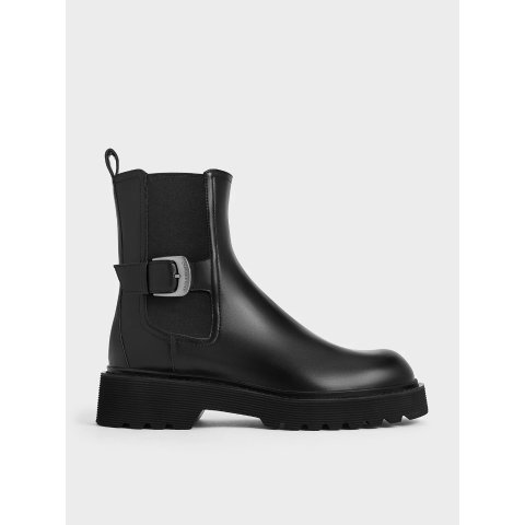 Charles & KeithChelsea Side-Buckle Black Boots Ridged Sole