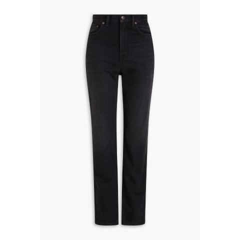 高腰修身直筒牛仔裤