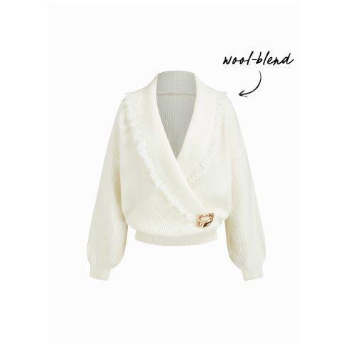 Wool 羊毛混纺流苏金属装饰宽松上衣