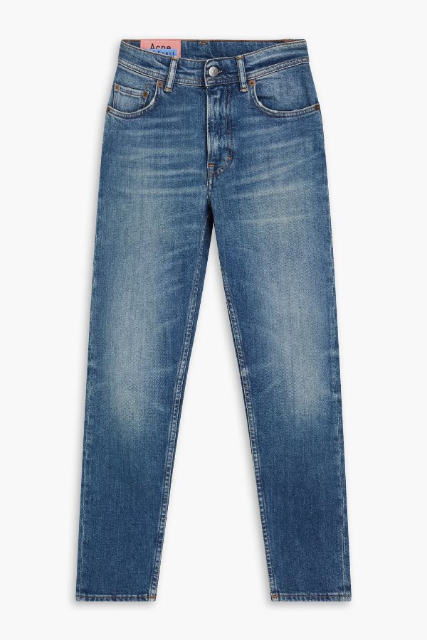 中腰磨白紧身牛仔裤