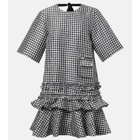 GanniGingham Ruffled Mini Dress