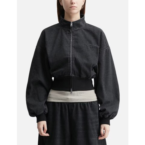 T by Alexander WangBrushed Black Denim Funnel Neck Jacket