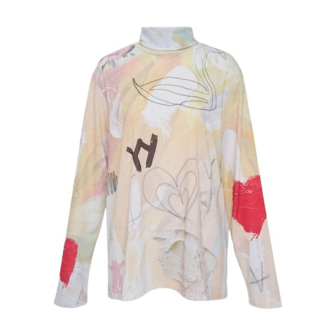 OPEN YYGraphic Print Turtleneck Top