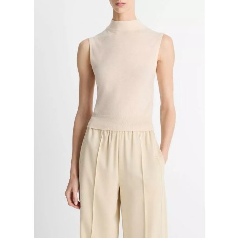 VinceWool-Blend Sleeveless Mock-Neck Sweater