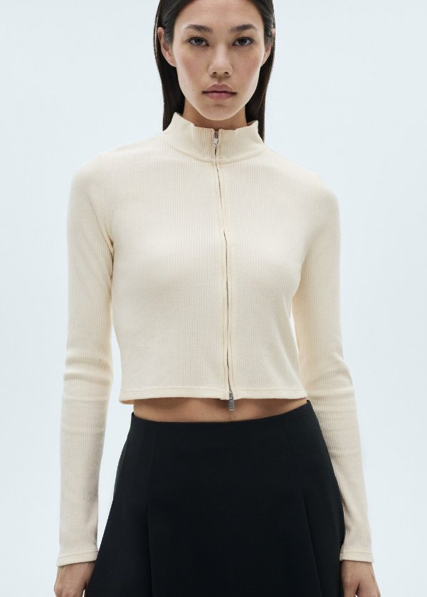 拉链高领开衫毛衣