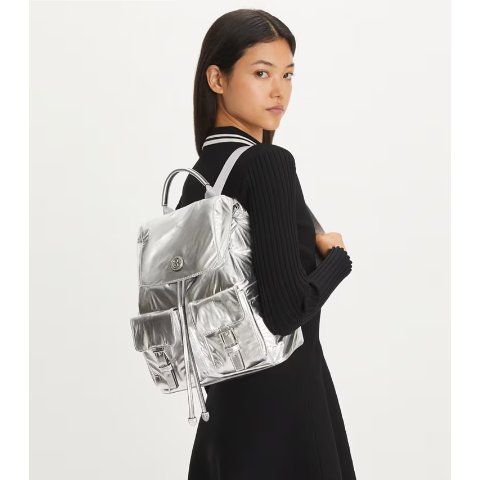 Tory BurchVIRGINIA Metallic Flap Backpack