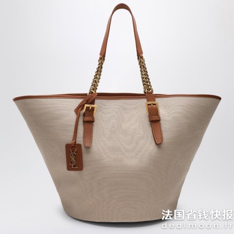 Saint Laurent沙色帆布皮革单肩包