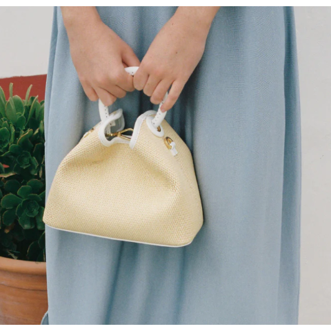 Baozi Raffia 编织白色手袋