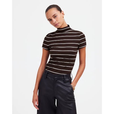MadewellStripe Short-Sleeve Mockneck Tee
