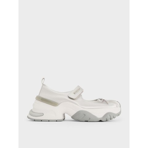 Charles & KeithSatin Bow Two-Tone Mary Jane Sneakers Silver