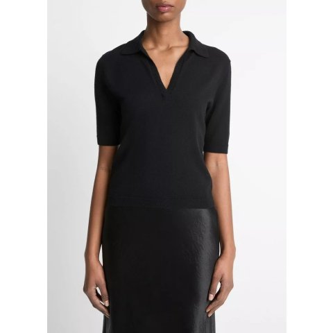 VinceCashmere-Silk Short Sleeve Polo Sweater