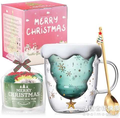双层圣诞树玻璃杯 带手柄
