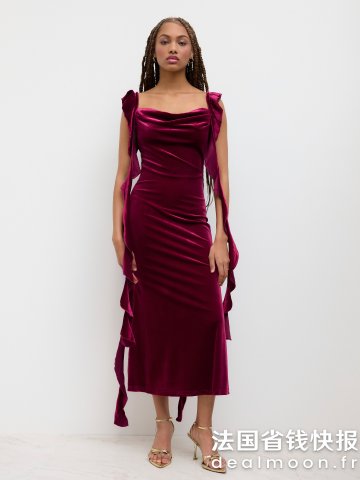 Christmas 天鹅绒荷叶边连衣裙 长款