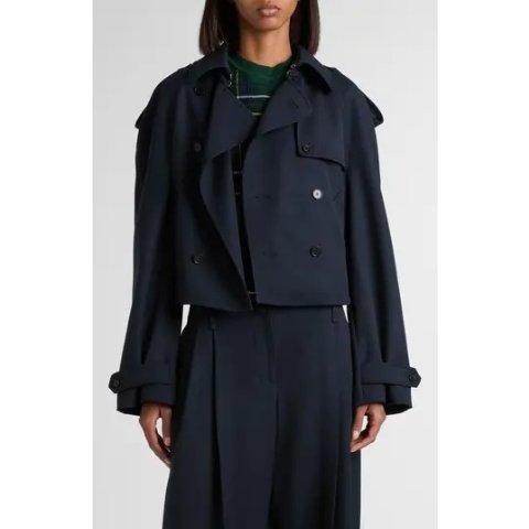 McQueenWool Cotton Double Breasted Crop Trench Coat