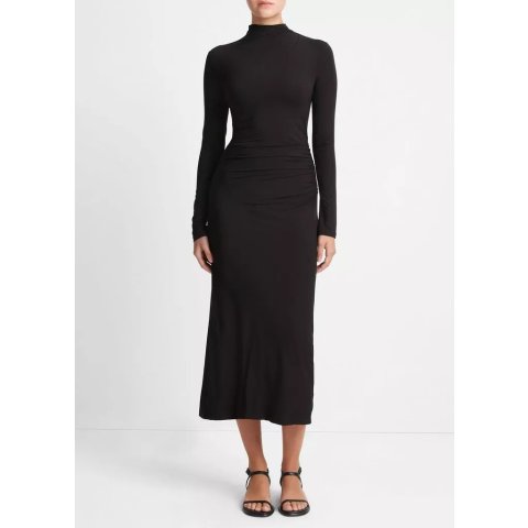 VinceRuched Long Sleeve Turtleneck Dress