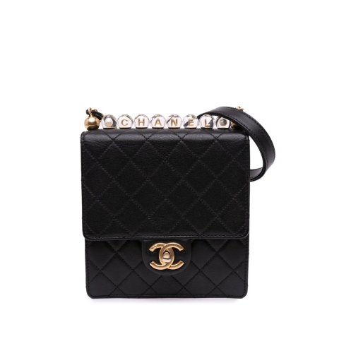 ChanelLambskin Flap Crossbody Bag Small Pearls