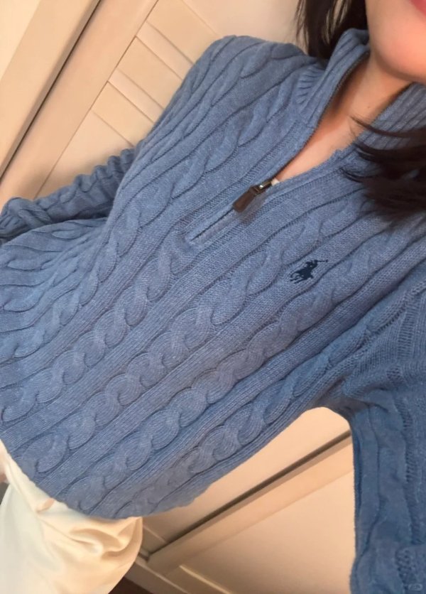 Ralph Lauren 拉链羊毛羊绒蓝色毛衣