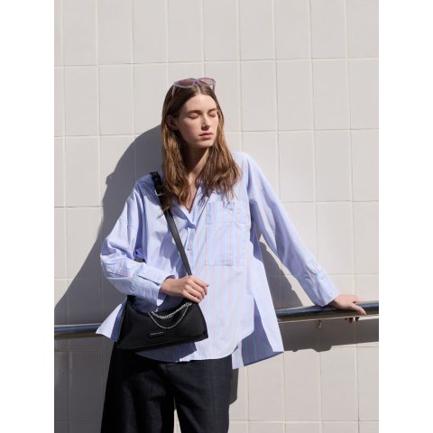 Charles & KeithNylon Chain-Link Trapeze Shoulder Bag Noir