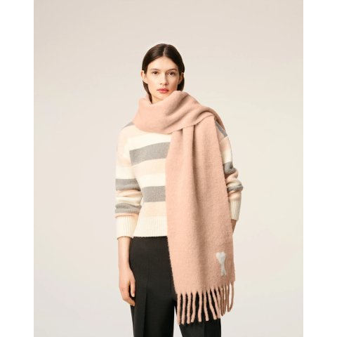 羊驼毛围巾 粉白色