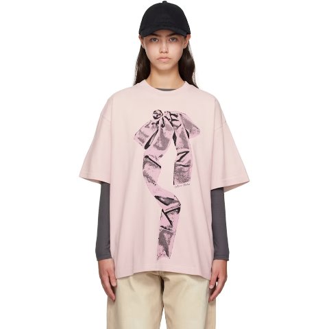 粉色 蝴蝶结印花T恤