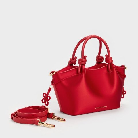 Charles & KeithSammie Pearl Butterfly Handle Tote Bag Red