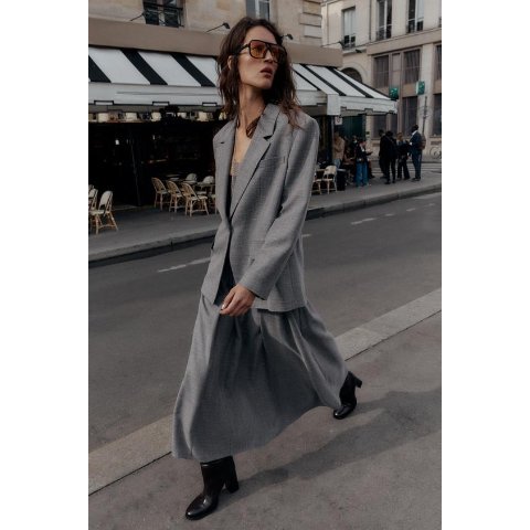 Zara超百搭HERRINGBONE 西装外套 垫肩款