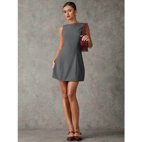 SHEIN BAE 无袖红色修身连衣裙