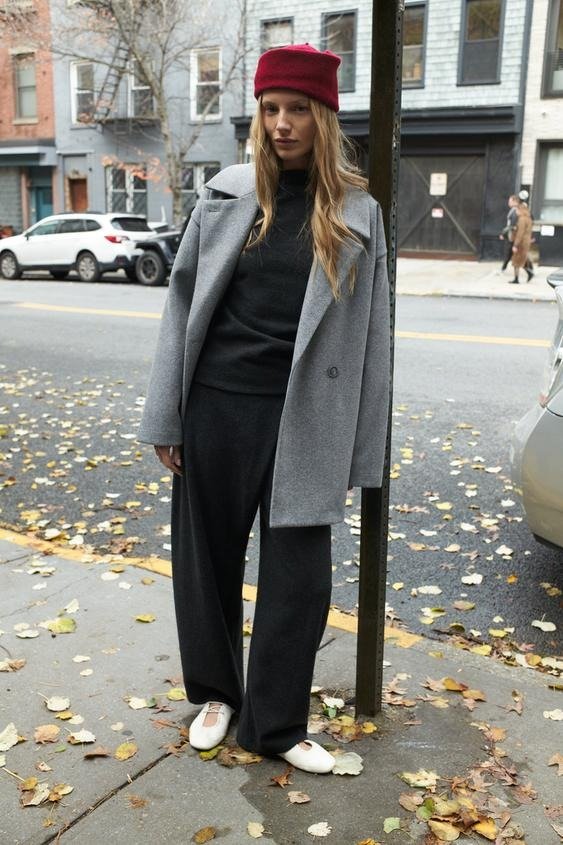 Zara 双排扣软呢大衣