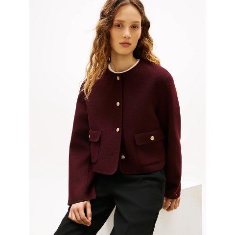 酒红色毛呢西装