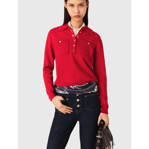 MajePolo Collar Sweater with Embroidery