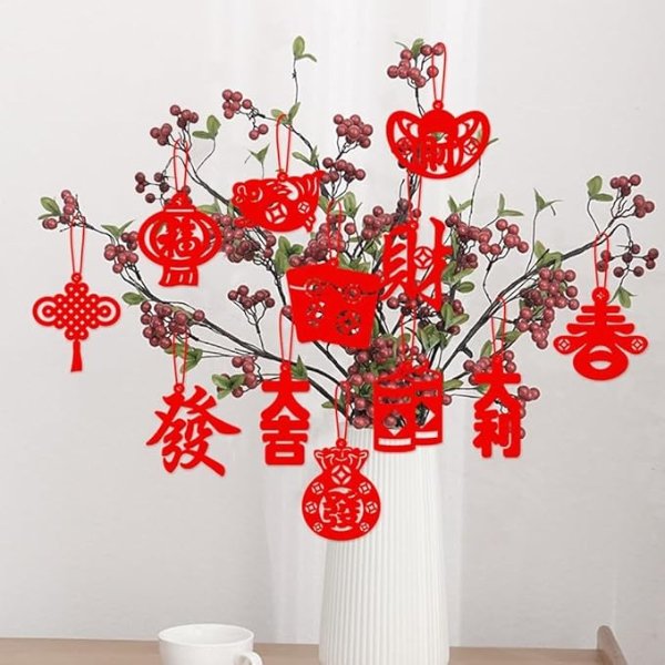 12件新年红色中国结挂饰